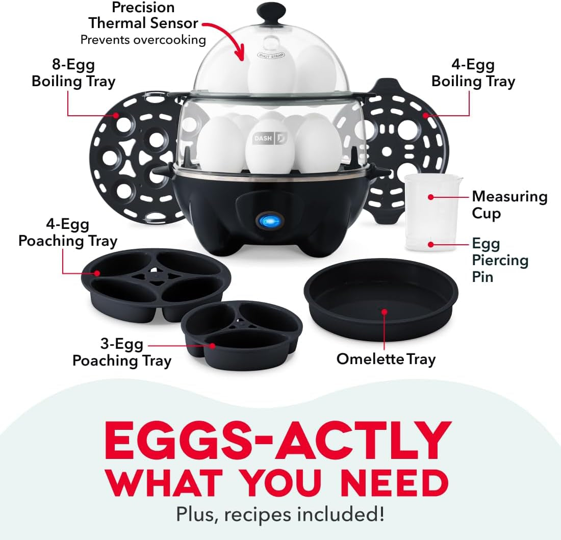 Deluxe Egg Cooker - Boiler, Poacher & Steamer - Includes Measuring & Recipe Guide - Dishwasher Safe - Holds 12 Eggs, Black