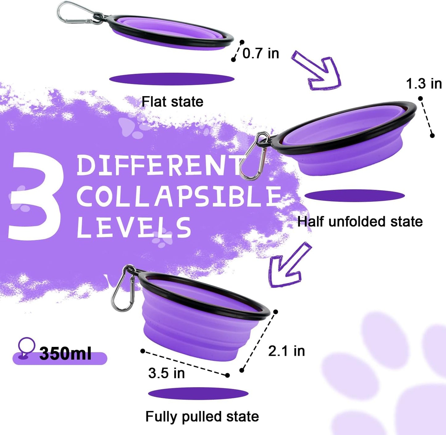 Collapsible Dog Bowls for Travel, 2-Pack Dog Portable Water Bowl for Dogs Cats Pet Foldable Feeding Watering Dish for Traveling Camping with Carabiners, BPA Free (Purple&Pink, Small (Pack of 2))