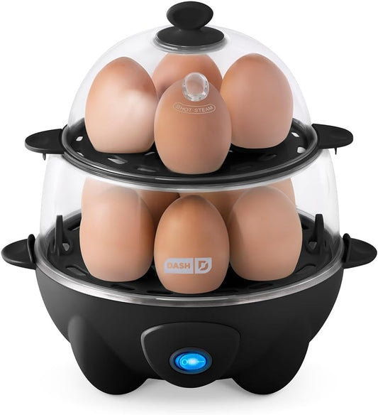 Deluxe Egg Cooker - Boiler, Poacher & Steamer - Includes Measuring & Recipe Guide - Dishwasher Safe - Holds 12 Eggs, Black