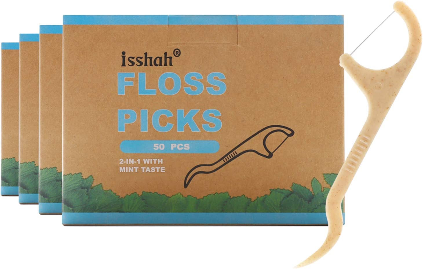 Corn Starch Natural Dental Floss Picks - 200 Count - Mint | Mint Flavored Vegan Flossers. BPA Free, PETA Approved. Plant-Based 3-Inch Picks for Interdental Cleaning and Fresh Breath.