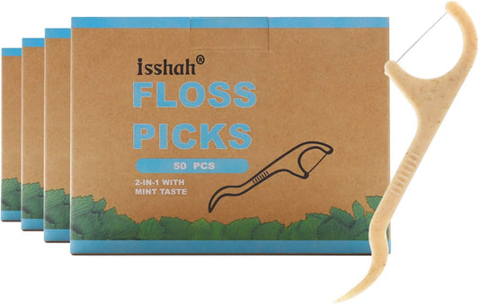 Corn Starch Natural Dental Floss Picks - 200 Count - Mint | Mint Flavored Vegan Flossers. BPA Free, PETA Approved. Plant-Based 3-Inch Picks for Interdental Cleaning and Fresh Breath.