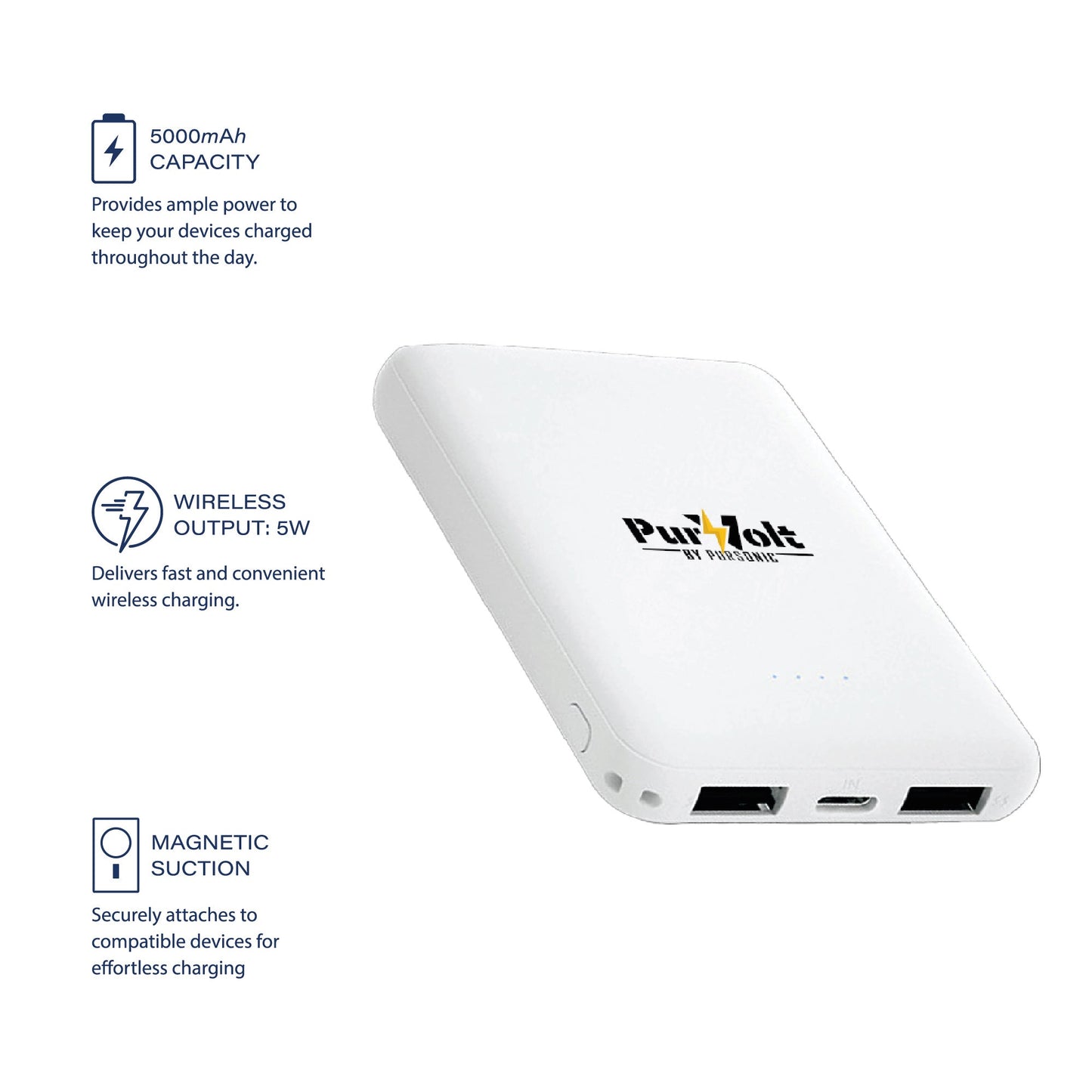 Pursonic Ultra-Compact Wireless Power Bank – 5000mAh Portable Charger with Wireless Output-1