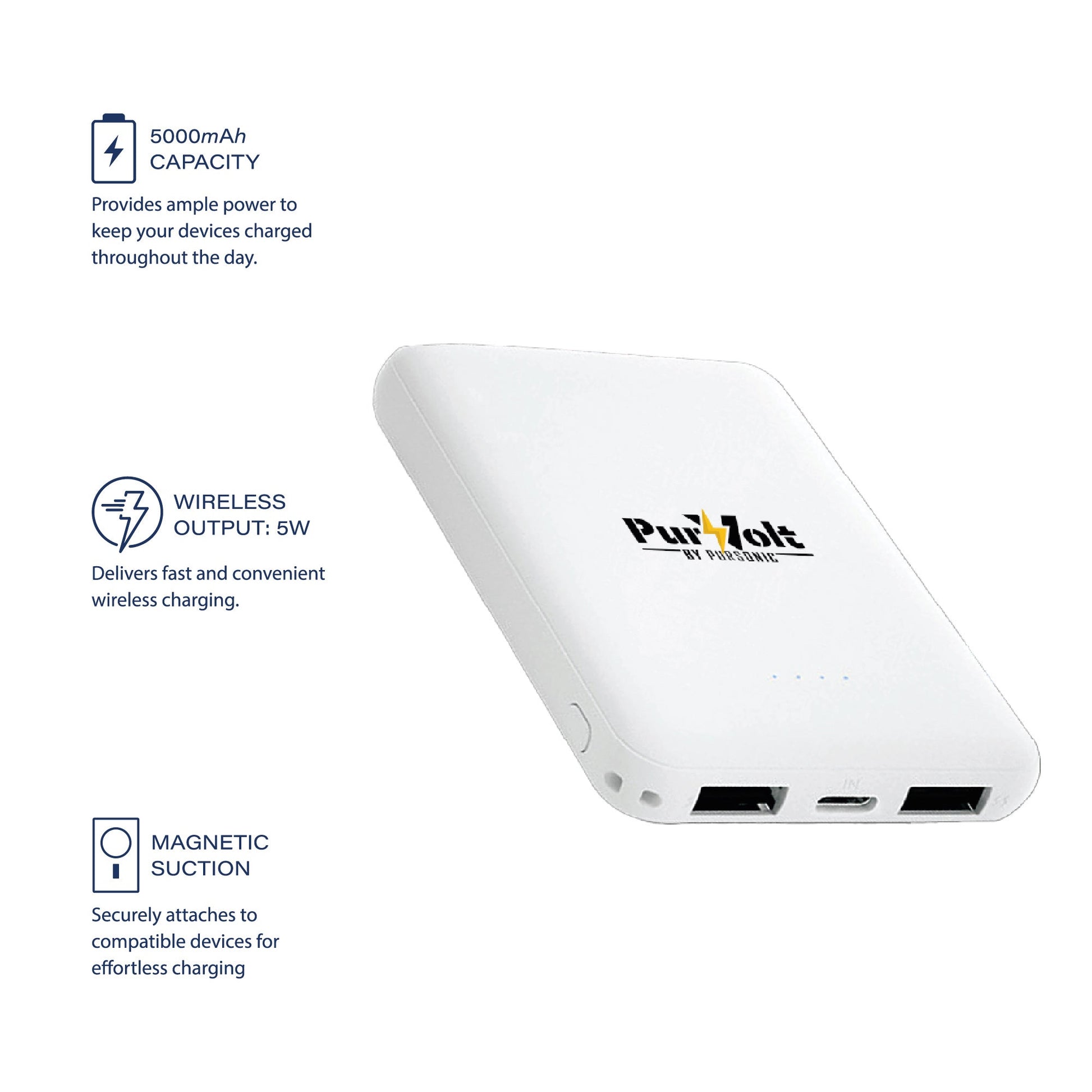 Pursonic Ultra-Compact Wireless Power Bank – 5000mAh Portable Charger with Wireless Output-1